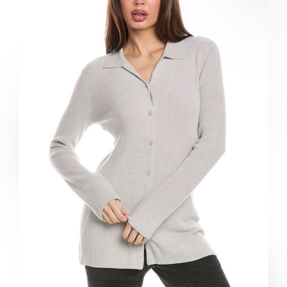 Barefoot Dreams Cozychic Ultra Lite Ribbed Button Down Cardigan, Oyster Grey XS